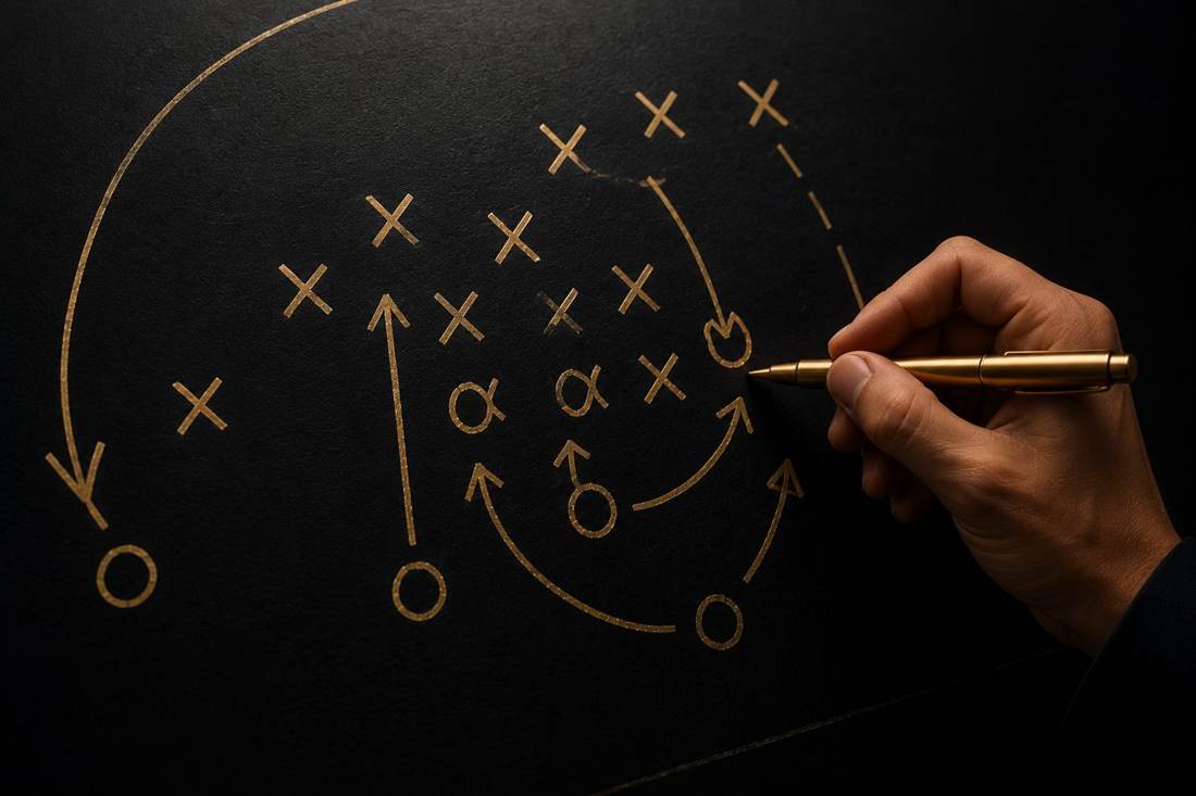 Estrategia de jugada dibujada a mano, metáfora del método Draft